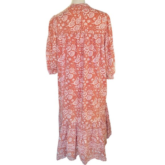 Cleobella Midi Dress Size S to L Tiered 3/4 Sleeves Terracotta Cotton Boho - Picture 3 of 15